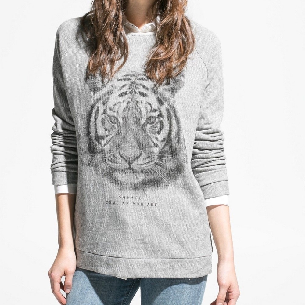 MANGO Grey lion sweater
